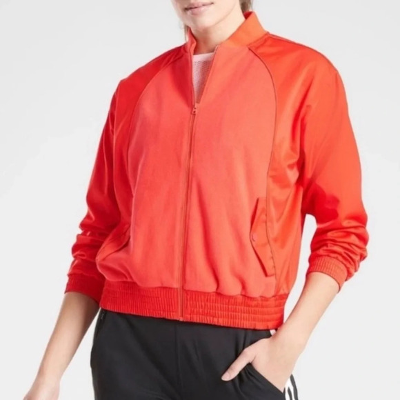 Athleta Zion Microfleece Full Zip Bomber Jacket in Torch Red Size S - Picture 1 of 14